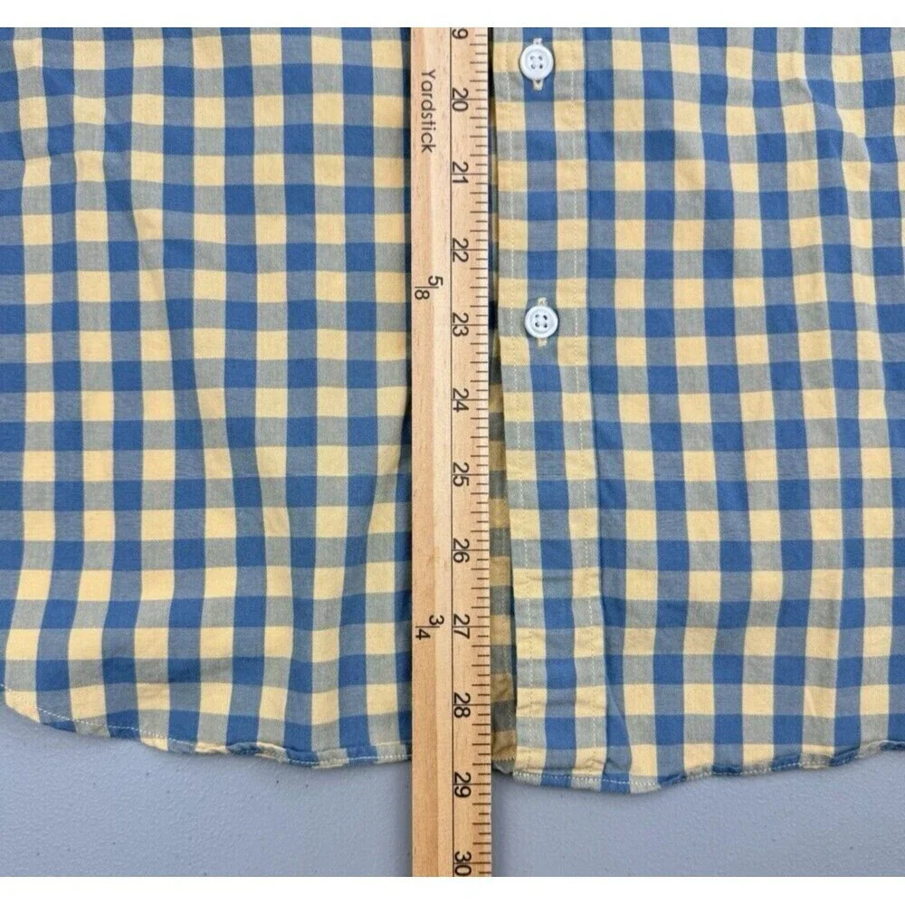 J. Crew Button Down Shirt Mens L Slim Fit Yellow Blue Check Plaid Long Sleeve